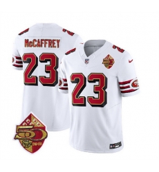 Men San Francisco 49ers 23 Christian McCaffrey White 2023 F U S E  50th Patch Vapor Untouchable Limited Stitched Football Jersey