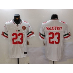 Men San Francisco 49ers 23 Christian McCaffrey White Gold With 75th Patch Vapor Limited Stitched Football Jersey