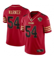 Men San Francisco 49ers 54 Fred Warner Red Gold With 75th Anniversary Patch Stitched Jersey