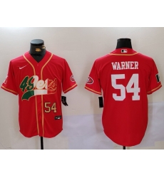 Men San Francisco 49ers 54 Fred Warner Red With Patch Cool Base Stitched Baseball Jersey 2