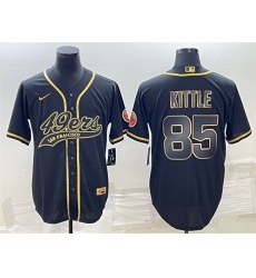 Men San Francisco 49ers 85 George Kittle Black Gold With Patch Cool Base Stitched Baseball Jersey