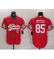 Men San Francisco 49ers 85 George Kittle Red With Patch Cool Base Stitched Baseball Jersey 1