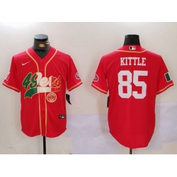 Men San Francisco 49ers 85 George Kittle Red With Patch Cool Base Stitched Baseball Jersey C