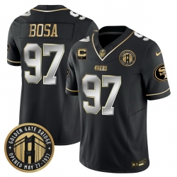 Men San Francisco 49ers 97 Nick Bosa Black F U S E  Golden Gate Bridge With 1 Star C Patch Vapor Limited Stitched Football Jersey