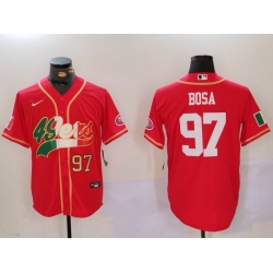 Men San Francisco 49ers 97 Nick Bosa Red With Patch Cool Base Stitched Baseball Jersey 2