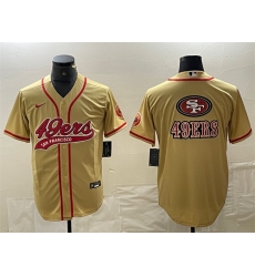 Men San Francisco 49ers Gold Team Big Logo With Patch Cool Base Stitched Baseball Jersey