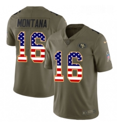 Mens Nike San Francisco 49ers 16 Joe Montana Limited OliveUSA Flag 2017 Salute to Service NFL Jersey