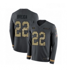 Mens Nike San Francisco 49ers 22 Matt Breida Limited Black Salute to Service Therma Long Sleeve NFL Jersey