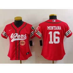 Women San Francisco 49ers 16 Joe Montana Red Mexico With Patch Cool Base Stitched Baseball Jersey 1