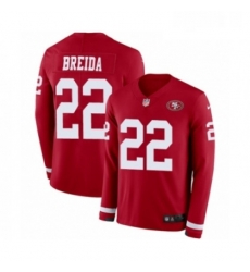 Youth Nike San Francisco 49ers 22 Matt Breida Limited Red Therma Long Sleeve NFL Jersey