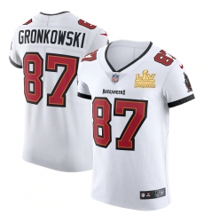 Men Tampa Bay Buccaneers 87 Rob Gronkowski Men Super Bowl LV Champions Patch Nike White Vapor Elite Jersey