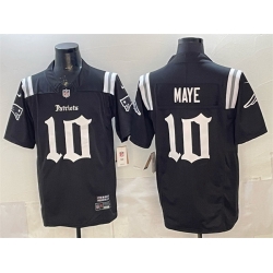 Men New England Patriots 10 Drake Maye Black F U S E  Gothic Revolution Edition Stitched Football Jersey
