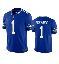 Men Seattle Seahawks 1 Dee Eskridge Royal 2023 F U S E  Vapor Limited Throwback Stitched Jersey