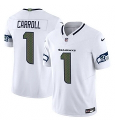 Men Seattle Seahawks  1 Pete Carroll White 2025 F U S E   Rivalries  Vapor Untouchable Limited Stitched Football Jersey