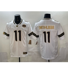 Men Seattle Seahawks 11 Jaxon Smith Njigba White Gold 2025 F U S E  50th Season Patch Limited Stitched Football Jersey