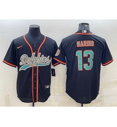 Men Miami Dolphins 13 Dan Marino Black With Patch Cool Base Stitched Baseball Jersey