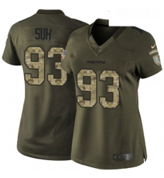 Womens Nike Miami Dolphins 93 Ndamukong Suh Elite Green Salute to Service NFL Jersey