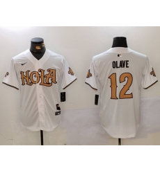 Men New Orleans Saints 12 Chris Olave White Cool Base Stitched Baseball Jersey