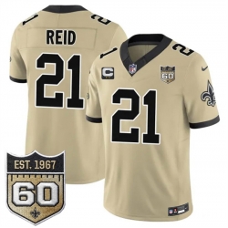 Men New Orleans Saints  21 Justin Reid Gold 2026 F U S E With 2 Star C Patch And 60th Anniversary Patch Vapor Limited Football Stitched Jersey