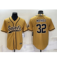 Men New Orleans Saints 32 Tyrann Mathieu Gold Cool Base Stitched Baseball Jersey