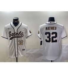 Men New Orleans Saints 32 Tyrann Mathieu White Cool Base Stitched Baseball Jersey  2