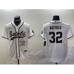 Men New Orleans Saints 32 Tyrann Mathieu White Cool Base Stitched Baseball Jersey 2