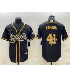 Men New Orleans Saints 41 Alvin Kamara Black Team Big Logo With Patch Cool Base Stitched Baseball Jersey