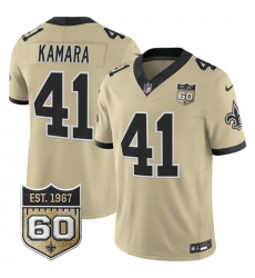 Men New Orleans Saints 41 Alvin Kamara Gold 2026 F U S E 60th Anniversary Patch Vapor Limited Football Stitched Jersey Men New Orleans Saints 41 Alvin Kamara Gold 2026 F U S E 60th Anniversary Patch Vapor Limited Football Stitched Jersey