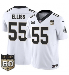 Men New Orleans Saints  55 Kaden Elliss White 2026 F U S E With 1 Star C Patch And 60th Anniversary Patch Vapor Limited Football Stitched Jersey