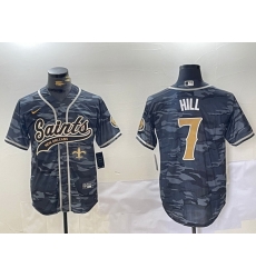 Men New Orleans Saints 7 Taysom Hill Grey Camo With Patch Cool Base Stitched Baseball Jersey 2