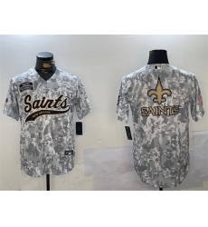 Men New Orleans Saints Team Big Logo 2024 Arctic Camo Salute To Service Stitched Baseball Jersey 1