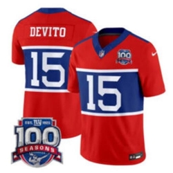 Men New York Giants 15 Tommy DeVito Century Red F U S E  100TH Season Commemorative Patch Limited Stitched Football Jersey