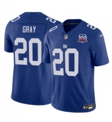 Men New York Giants 20 Eric Gray Blue 2024 F U S E  100TH Season Patch Vapor Untouchable Limited Stitched Jersey