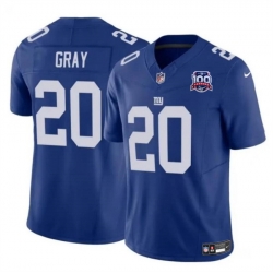 Men New York Giants 20 Eric Gray Blue 2024 F U S E  100TH Season Patch Vapor Untouchable Limited Stitched Jersey