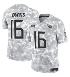 Men Tennessee Titans 16 Treylon Burks 2024 F U S E Arctic Camo Salute To Service Limited Stitched Football Jersey