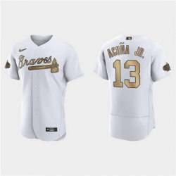 Men Atlanta Braves 13 Ronald Acuna Jr  2022 All Star White Flex Base Stitched Baseball Jersey