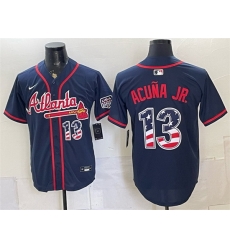 Men Atlanta Braves 13 Ronald Acuna Jr Navy USA 250 Fourth of July Home Stadium Stitched Baseball Jersey Men Atlanta Braves 13 Ronald Acuna Jr Navy USA 250 Fourth of July Home Stadium Stitched Baseball Jersey