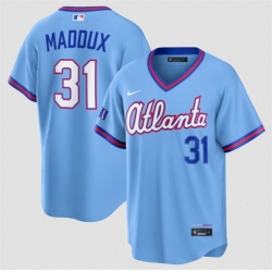 Men Atlanta Braves  31 Greg Maddux Powder Blue 2026 City Connect Stadium Stitched Baseball Jersey