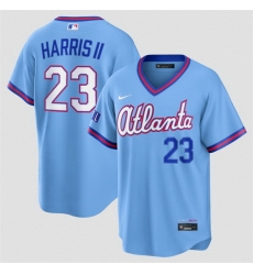 Men Atlanta Braves Michael Harris II Powder Blue 2026 City Connect Stadium Stitched Baseball Jersey Men Atlanta Braves Michael Harris II Powder Blue 2026 City Connect Stadium Stitched Baseball Jersey