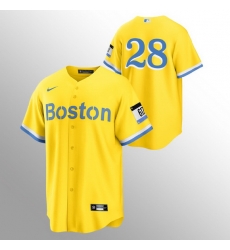 Men Boston Red Sox 28 J D  Martinez Men Nike 2021 City Connect Gold Fans Version MLB Jersey   No Name