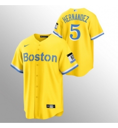 Men Boston Red Sox 5 Enrique Hernandez Men Nike 2021 City Connect Gold Fans Version MLB Jersey