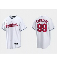 Men Cleveland Guardians 99James Karinchak White Cool Base Stitched Jersey