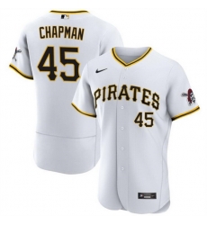 Men Pittsburgh Pirates 45 Aroldis Chapman White Flex Base Stitched Jersey