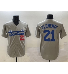 Men Santurce Crabbers 21 Roberto Clemente Grey Cool Base Stitched Baseball Jersey