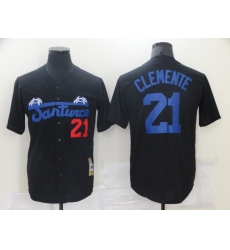 Men Santwice 21 Film Roberto Clemente Black Base Ball Jersey