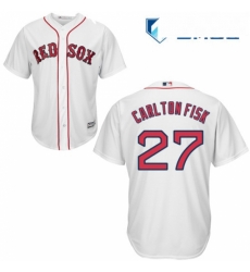 Mens Majestic Boston Red Sox 27 Carlton Fisk Replica White Home Cool Base MLB Jersey