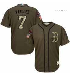 Mens Majestic Boston Red Sox 7 Christian Vazquez Authentic Green Salute to Service 2018 World Series Champions MLB Jersey