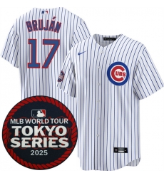 Men Chicago Cubs 17 Vidal Bruj E1n White 2025 World Tour Tokyo Series Home Stitched Baseball Jersey