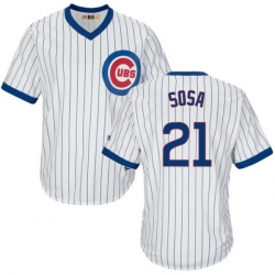 Men Chicago Cubs  21 Sammy Sosa White Cooperstown Stitched Baseball Jersey