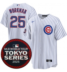 Men Chicago Cubs 25 Gage Workman White 2025 World Tour Tokyo Series Home Stitched Baseball Jersey